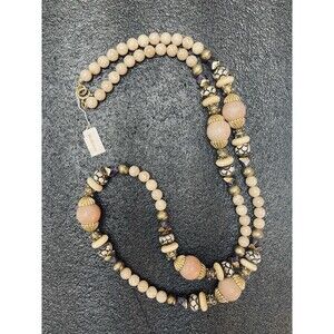 VTG Rosemary G Ro-Do Saks 5th Ave Carved Bead Riverstone Amethyst Necklace 40"